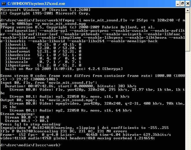 FLV-Cache-Catch-Converter - FFMPEG in der DOS-Konsole