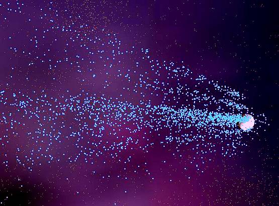 Delphi-Tutorials - OpenGL Planets - Comet loses a stream of ice-particles