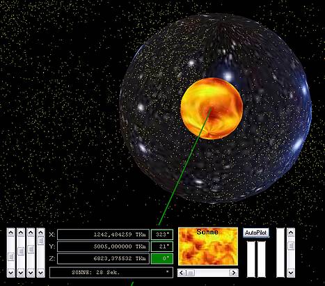 Delphi-Tutorials - OpenGL Planets - Sphere of space scaled-down to show her position around the Sun