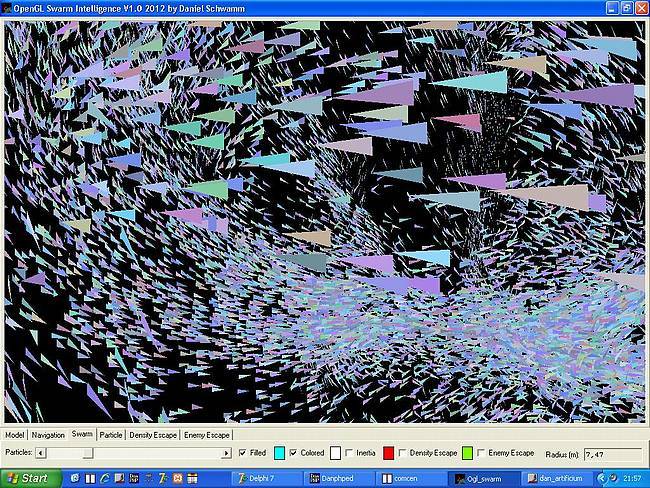 OpenGL Swarm Intelligence - Synchronization 1 - Ropes of particles in the swarm