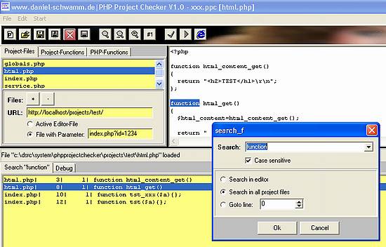 PHP-Project-Checker - Suche-Dialog