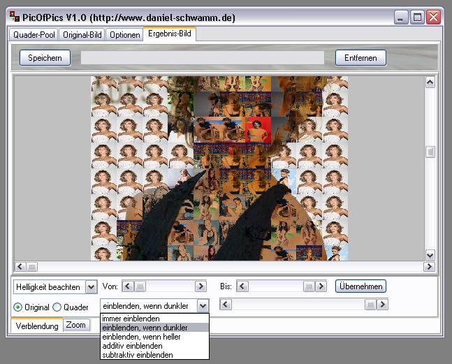 Delphi-Tutorials - Pic-of-Pictures (Mosaik-Collage) - Ergebnis: Blend-Modus: einblenden, wenn dunkler