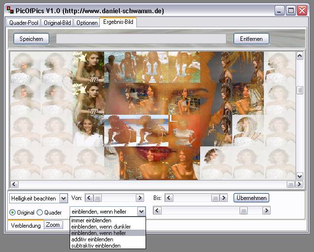 Delphi-Tutorials - Pic-of-Pictures (Mosaik-Collage) - Ergebnis: Blend-Modus: einblenden, wenn heller
