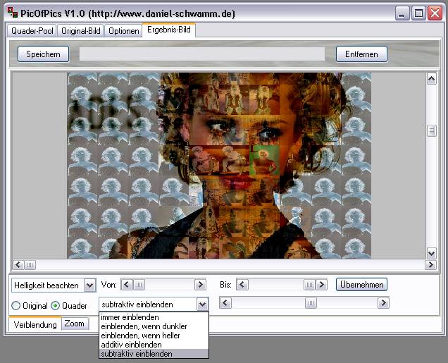 Delphi-Tutorials - Pic-of-Pictures (Mosaik-Collage) - Ergebnis: Blend-Modus: subtraktiv