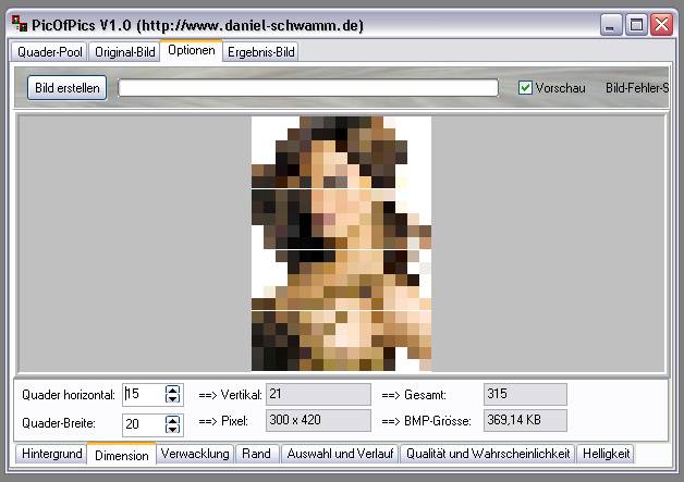 Delphi-Tutorials - Pic-of-Pictures (Mosaik-Collage) - Optionen: Dimension I