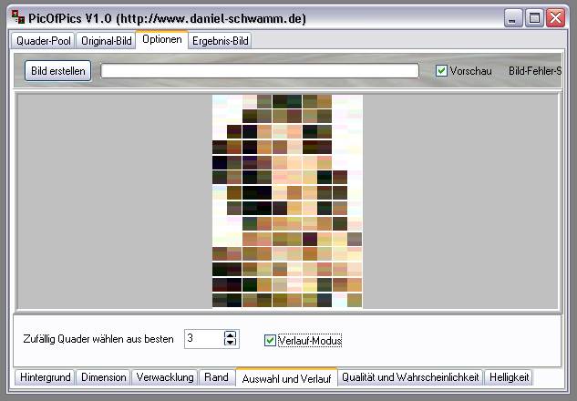 Delphi-Tutorials - Pic-of-Pictures (Mosaik-Collage) - Optionen: Verlauf-Modus aktiv