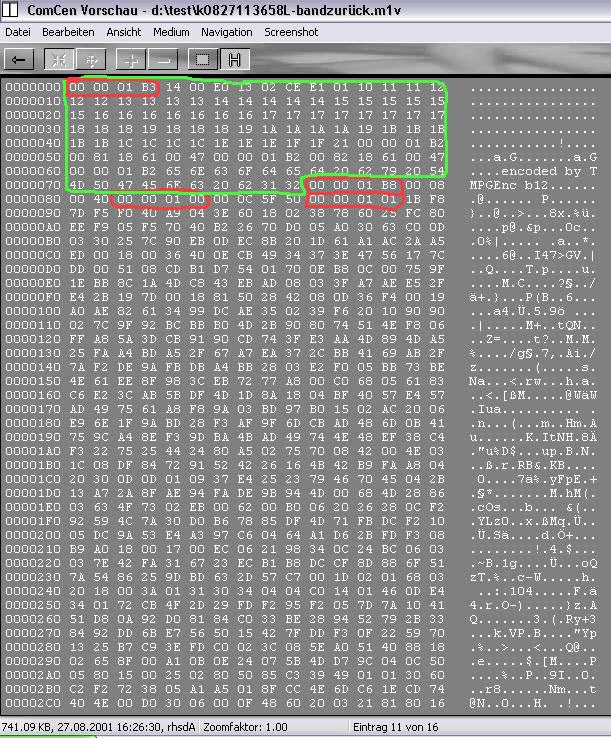 Delphi-Tutorials - Video-Splitter - Analyse des M1V-Format mit einem Hex-Viewer
