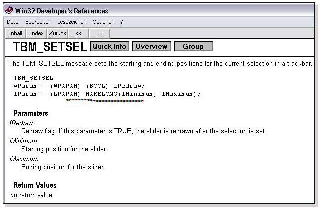 Delphi-Tutorials - Video-Splitter - TrackBar: Es sind 32-Bit-Werte in der API-Message TBM_SETSEL vorgegeben, die werden jedoch nicht korrekt verwendet